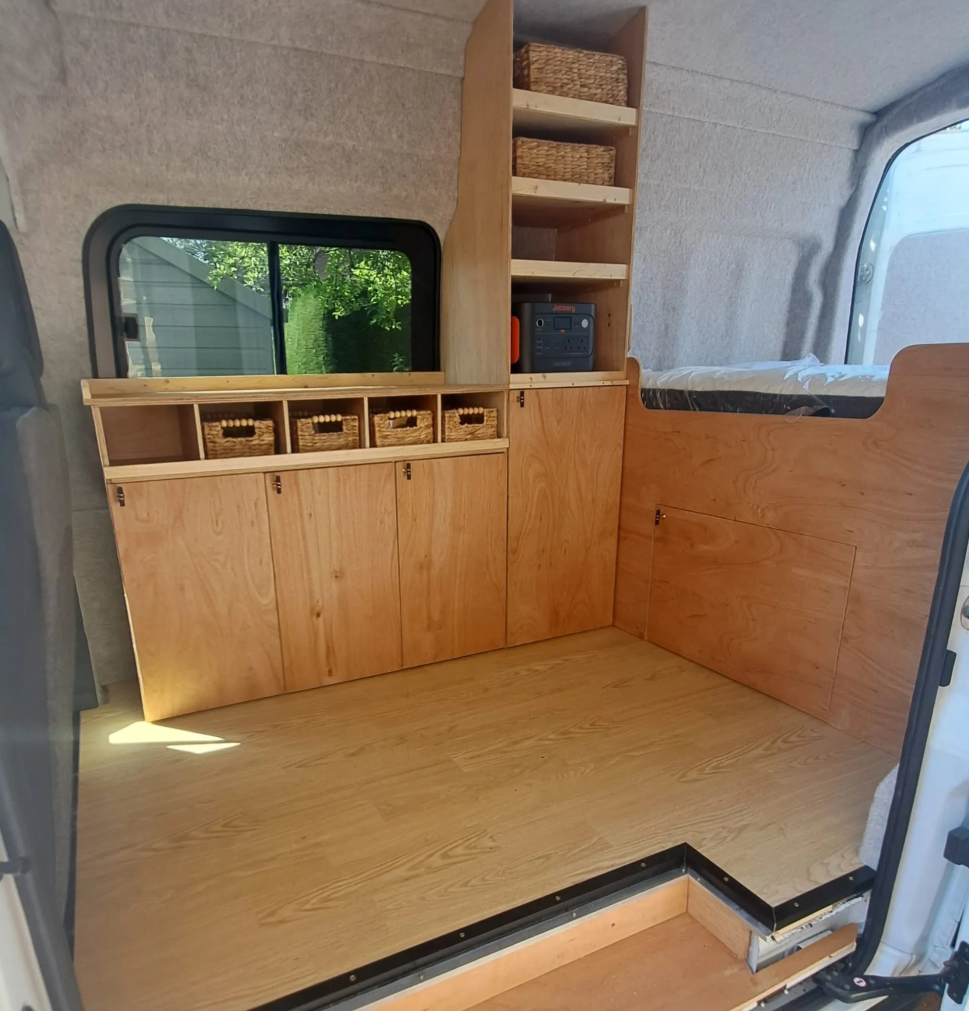 Plywood cupboards carpentry with sliding window